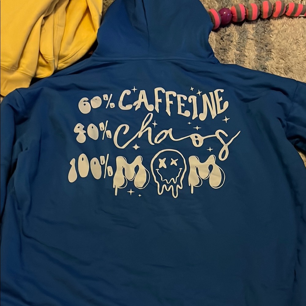 Blue Graphic Hoodie - Caffeine Chaos Mom